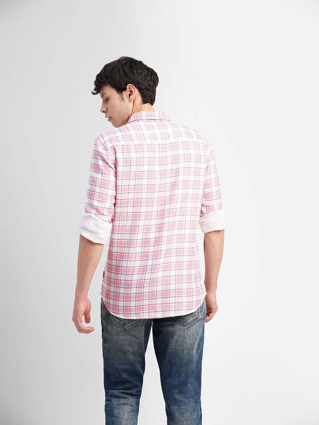 Pink Check Print Full Sleeves Shirt