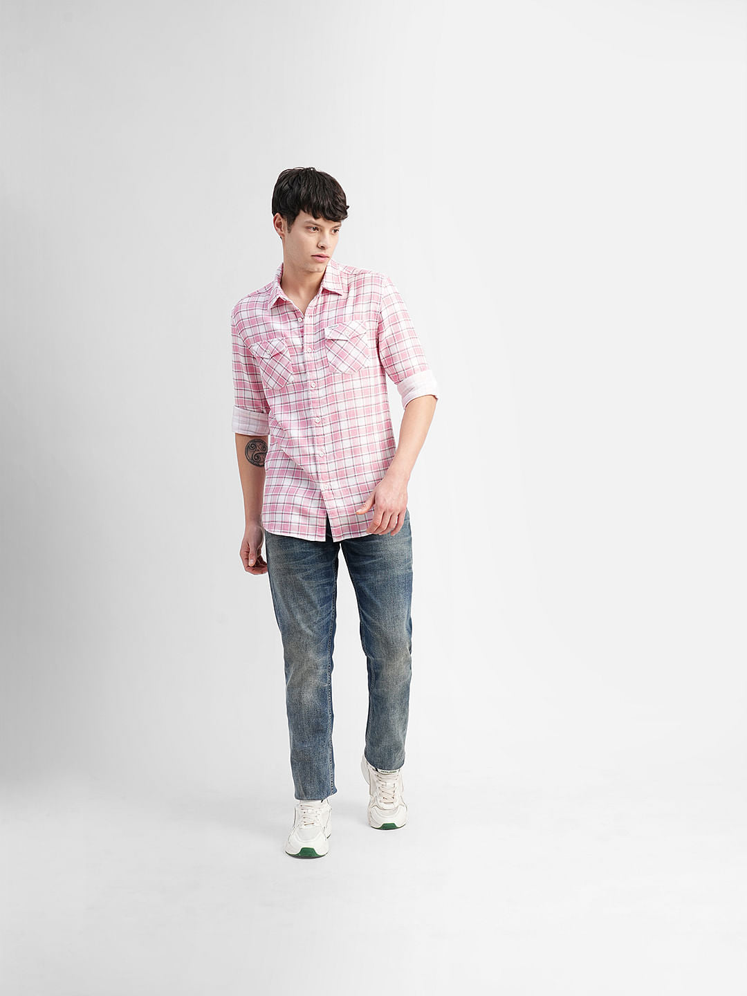 Pink Check Print Full Sleeves Shirt