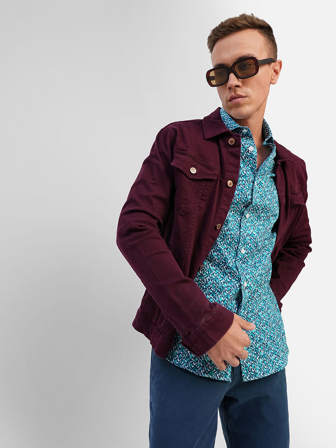 Blue Printed Full Sleeves Shirt - S
