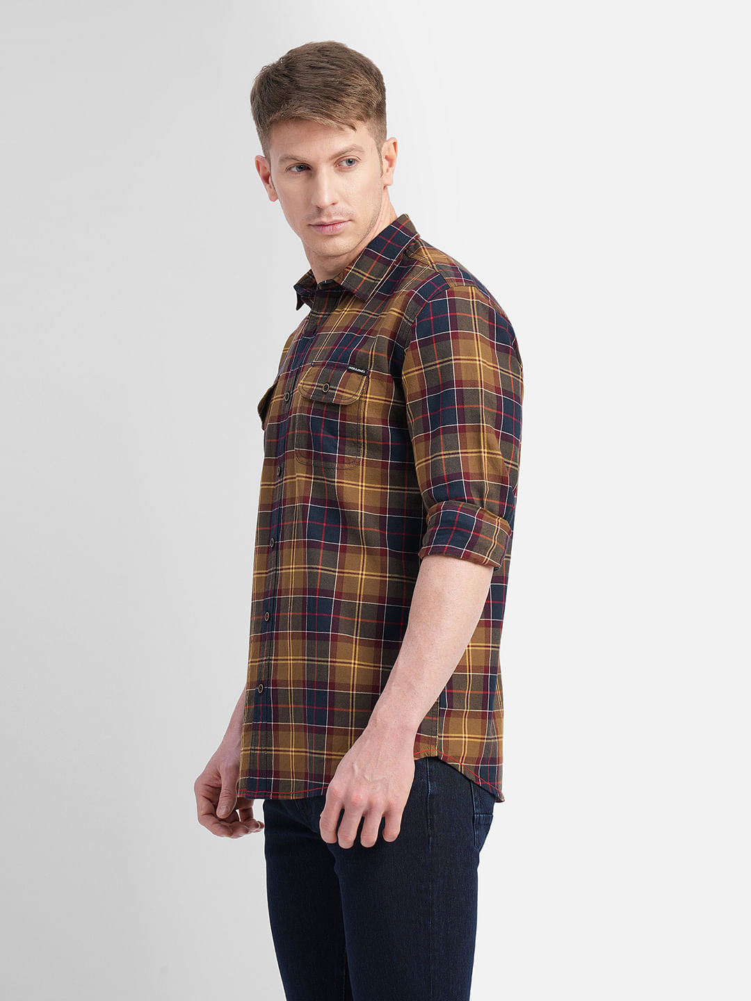 Brown Check Print Full Sleeves Shirt