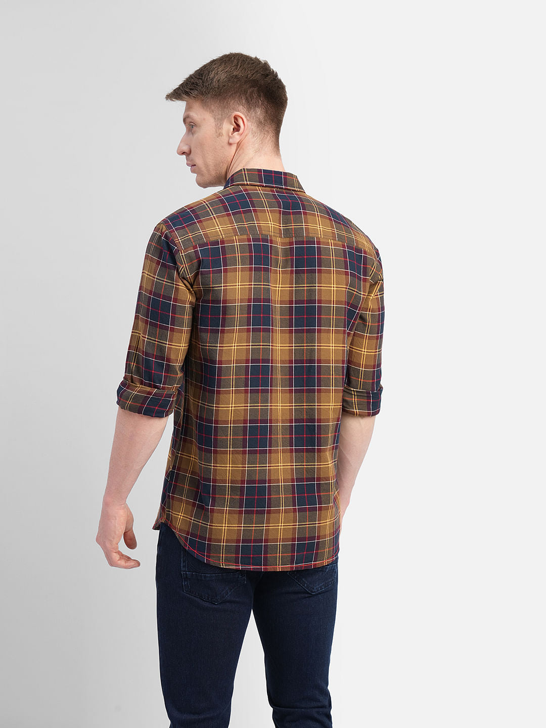 Brown Check Print Full Sleeves Shirt