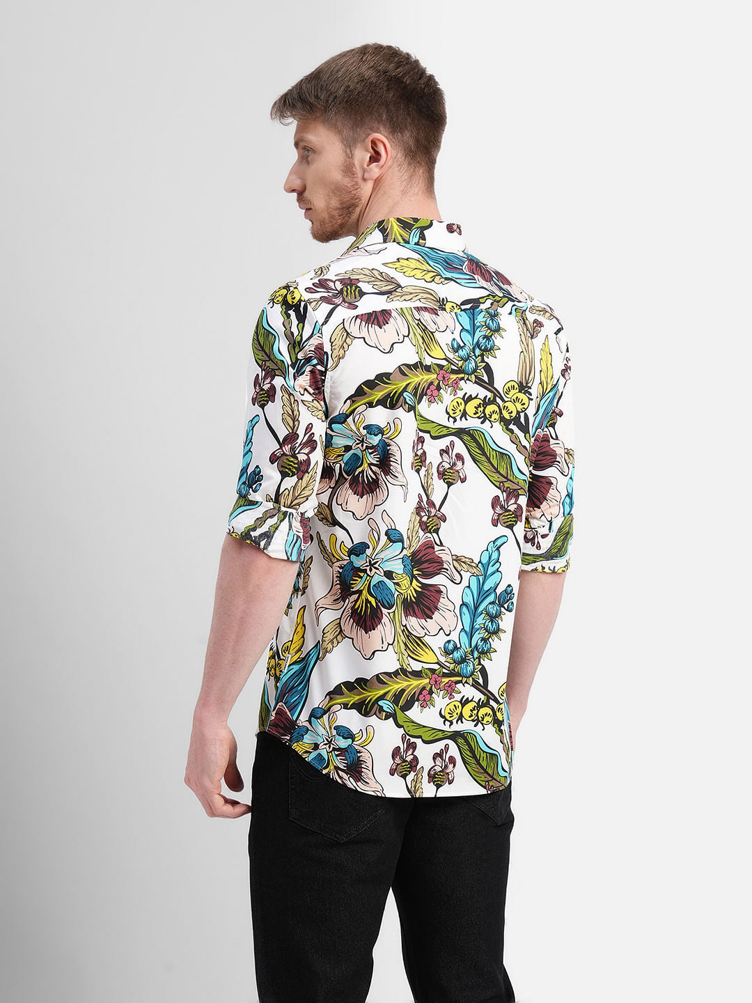 White Floral Print Full Sleeves Shirt