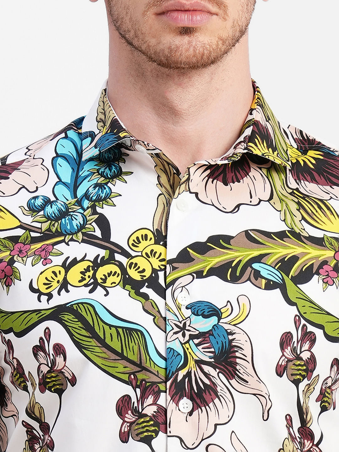 White Floral Print Full Sleeves Shirt