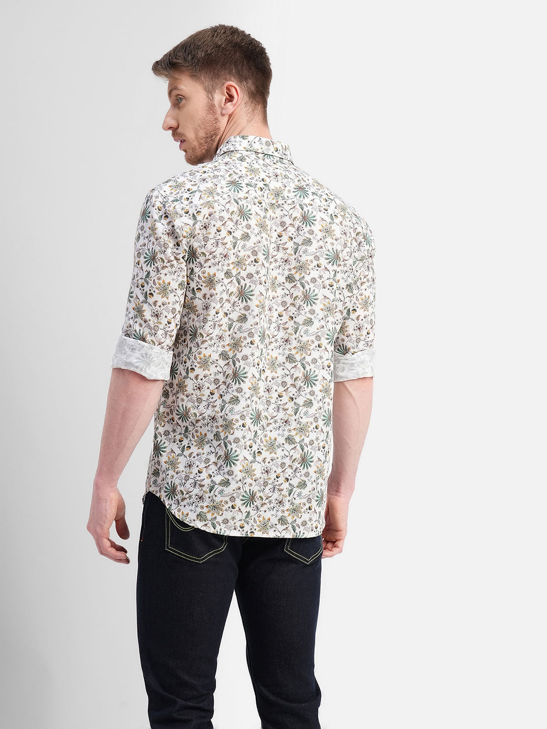 White Floral Print Full Sleeves Shirt