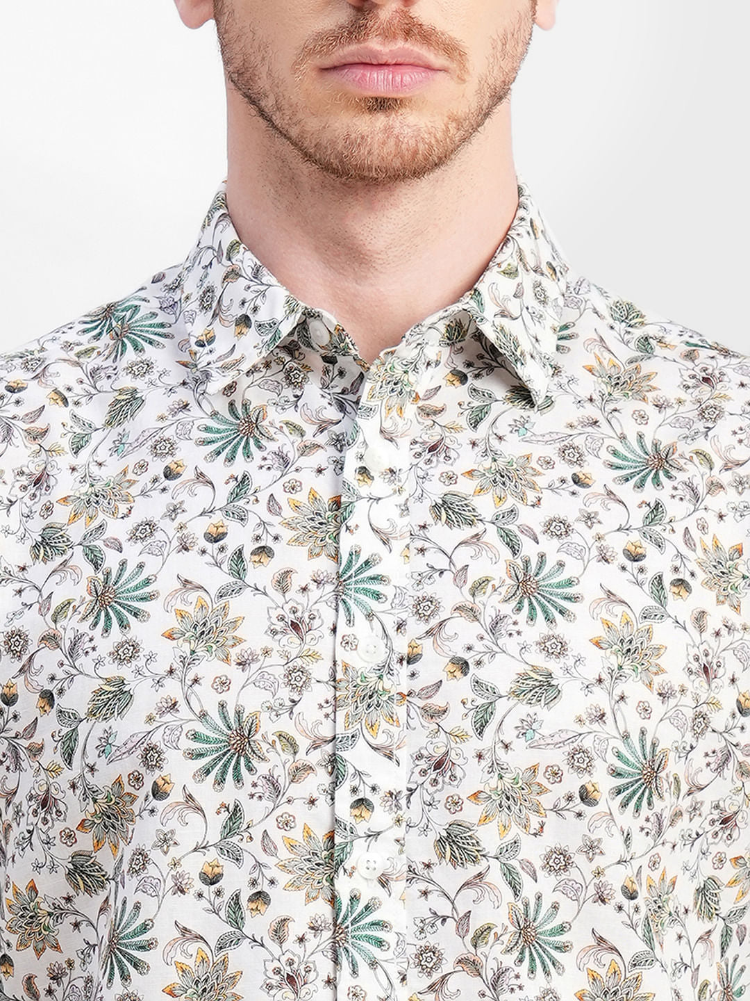 White Floral Print Full Sleeves Shirt