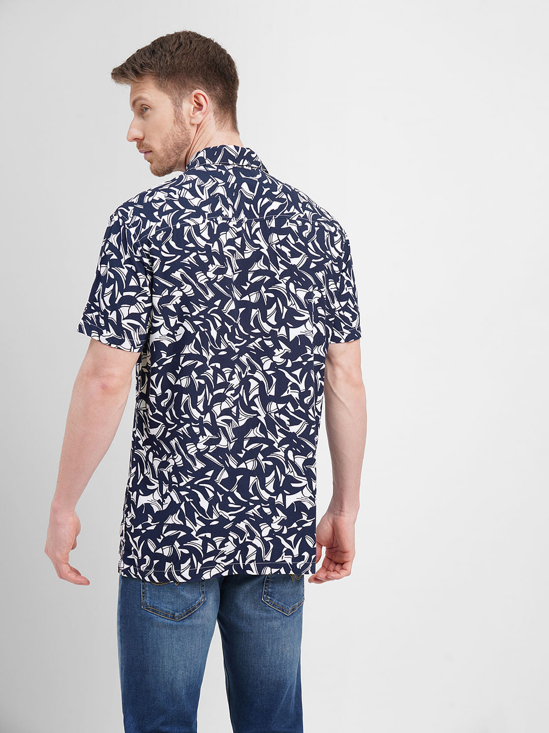 White All Over Print Short Sleeves Shirt
