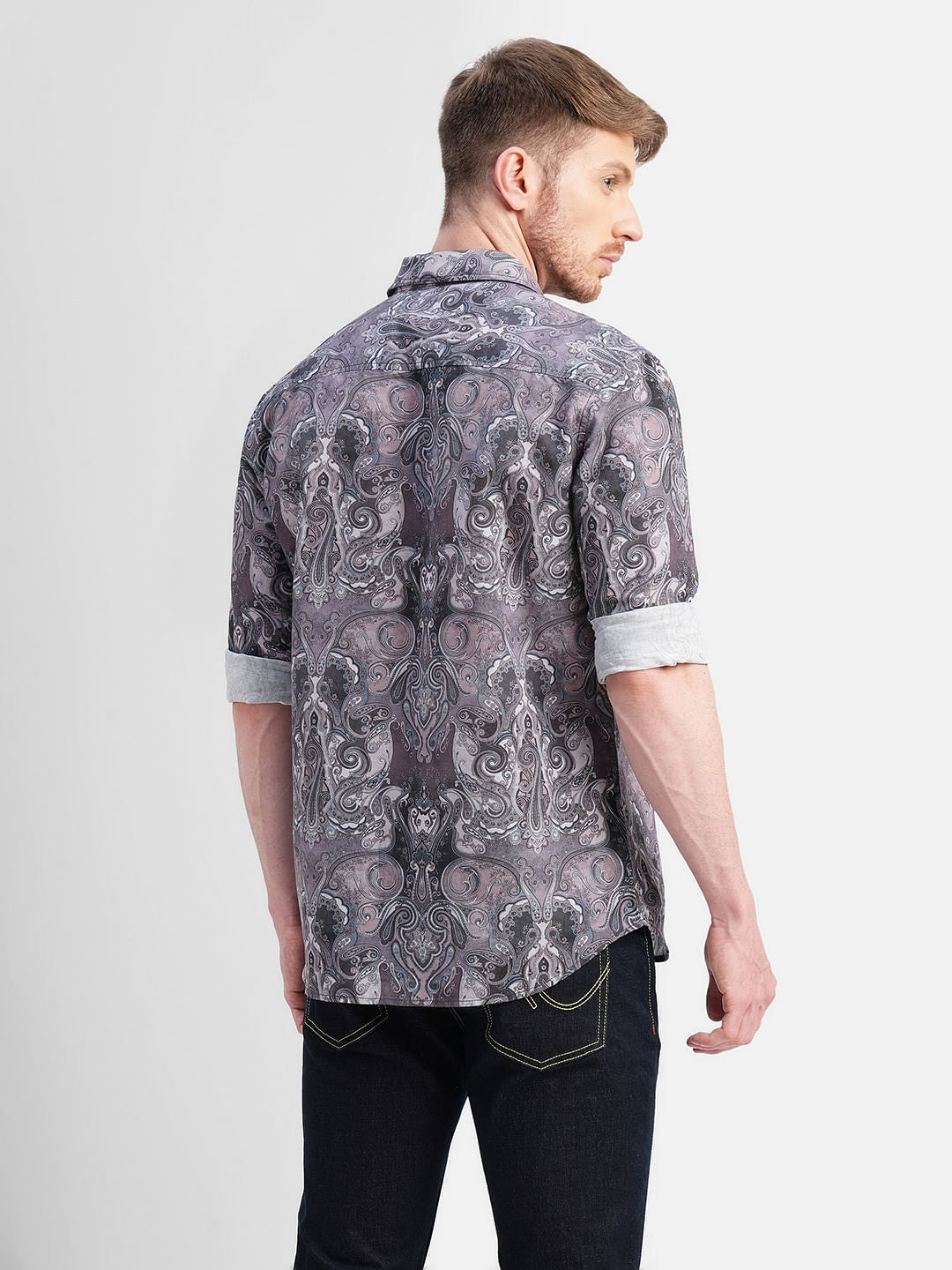 Brown Abstract Print Full Sleeves Shirt