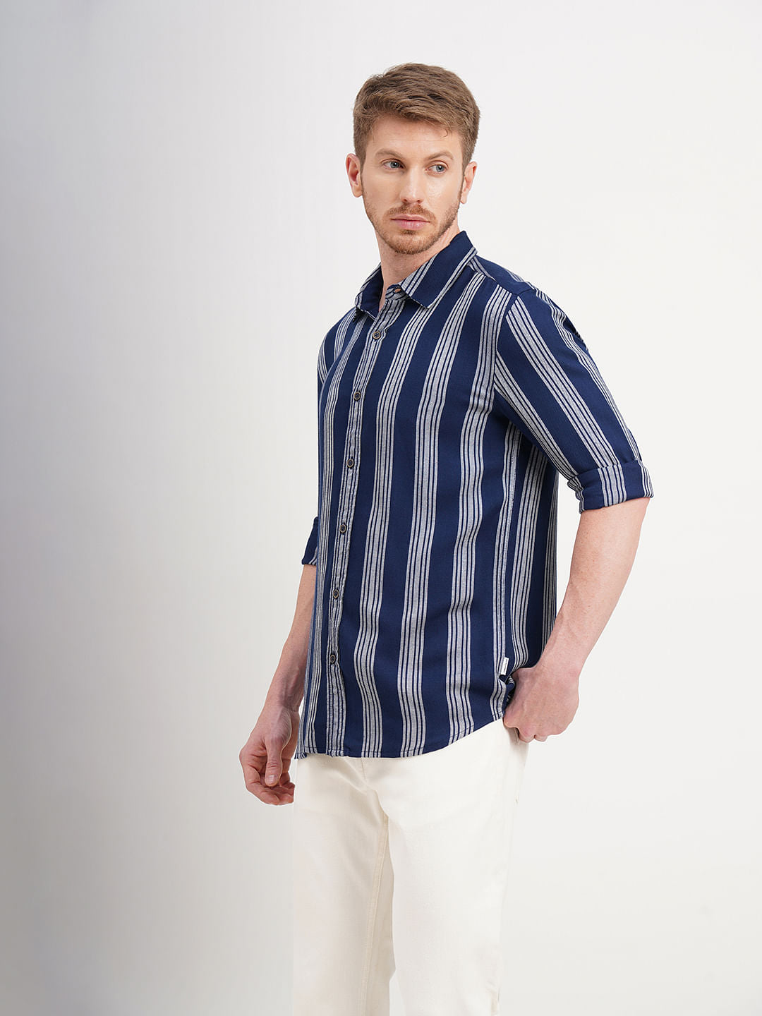 Blue Striped Full Sleeves Shirt