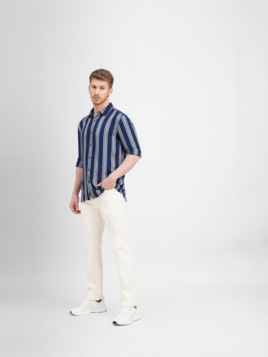 Blue Striped Full Sleeves Shirt