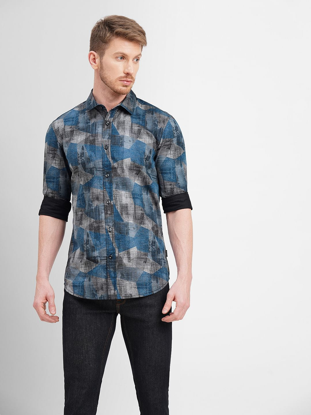 Blue Abstract Print Full Sleeves Shirt