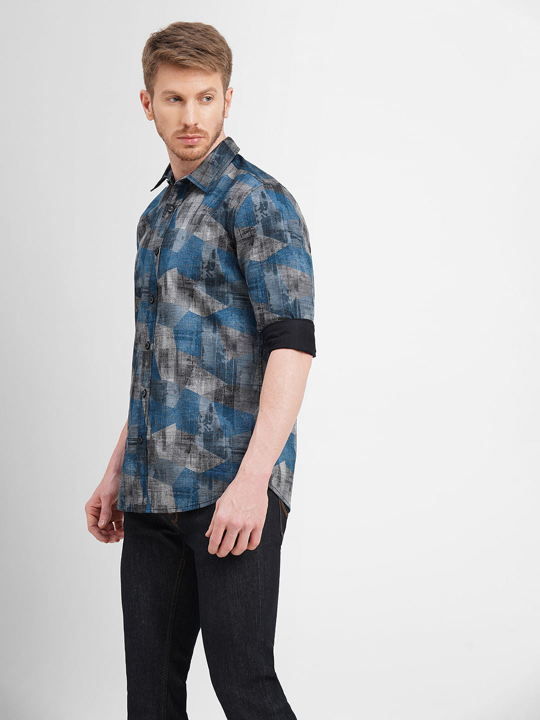 Blue Abstract Print Full Sleeves Shirt