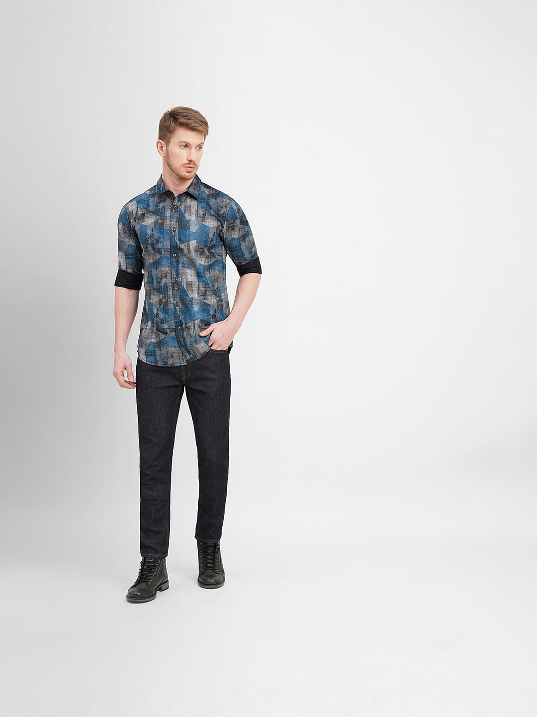 Blue Abstract Print Full Sleeves Shirt