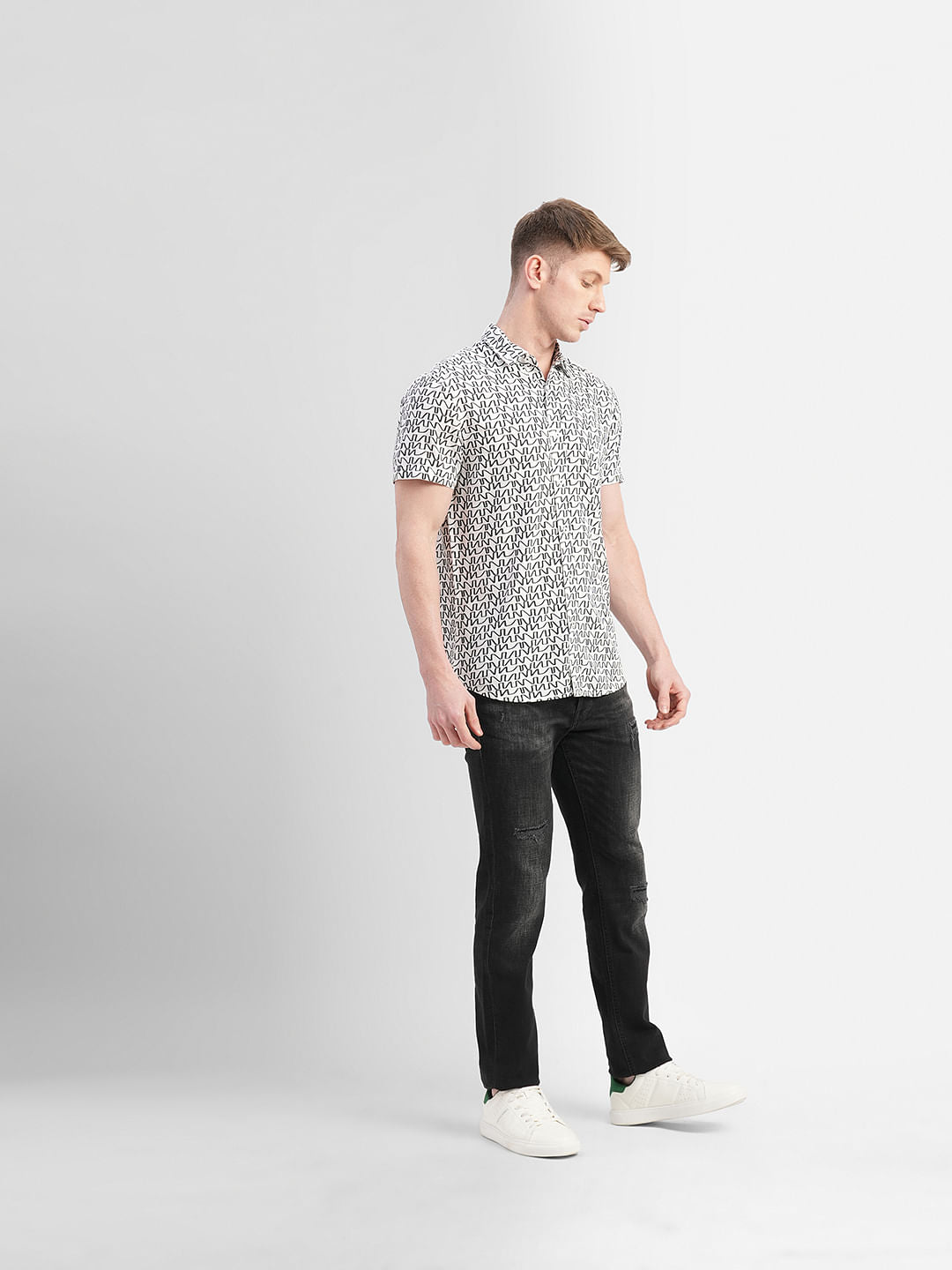 White Printed Short Sleeves Shirt