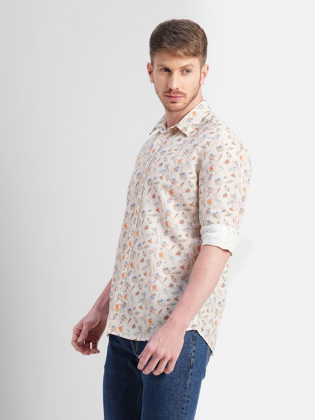 Beige Floral Full Sleeves Shirt