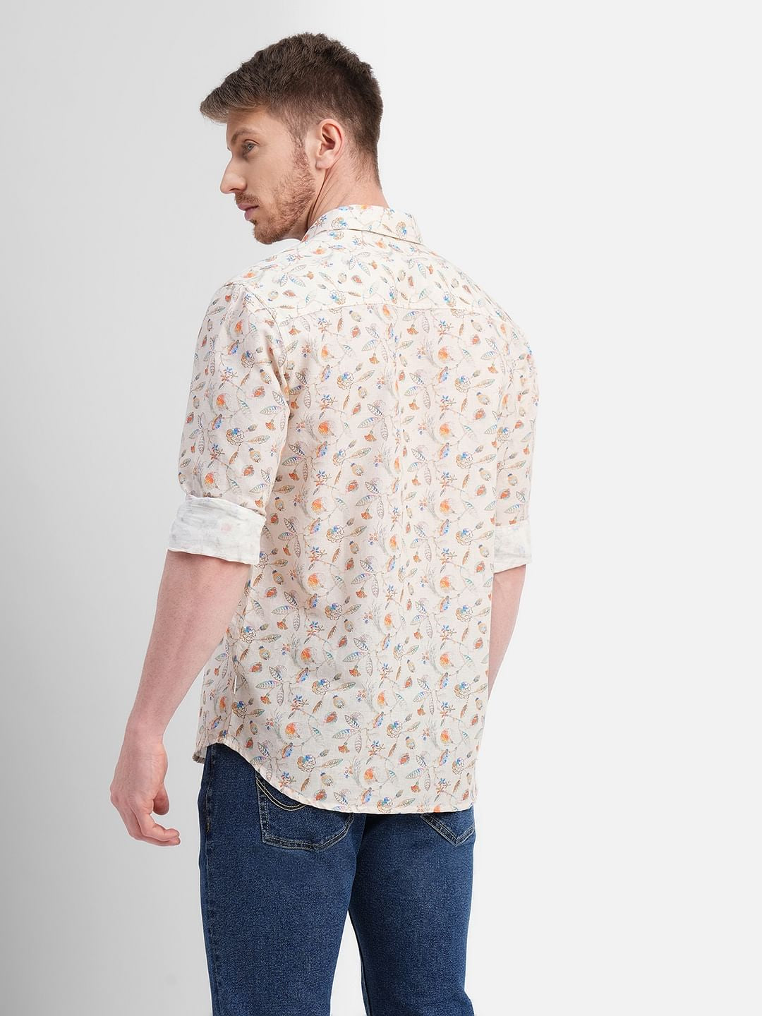 Beige Floral Full Sleeves Shirt