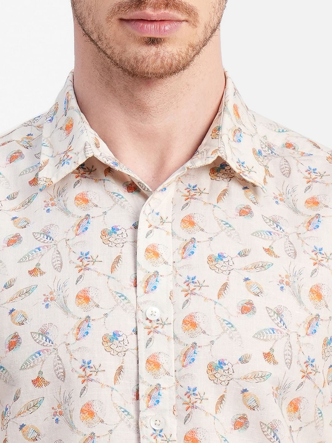 Beige Floral Full Sleeves Shirt