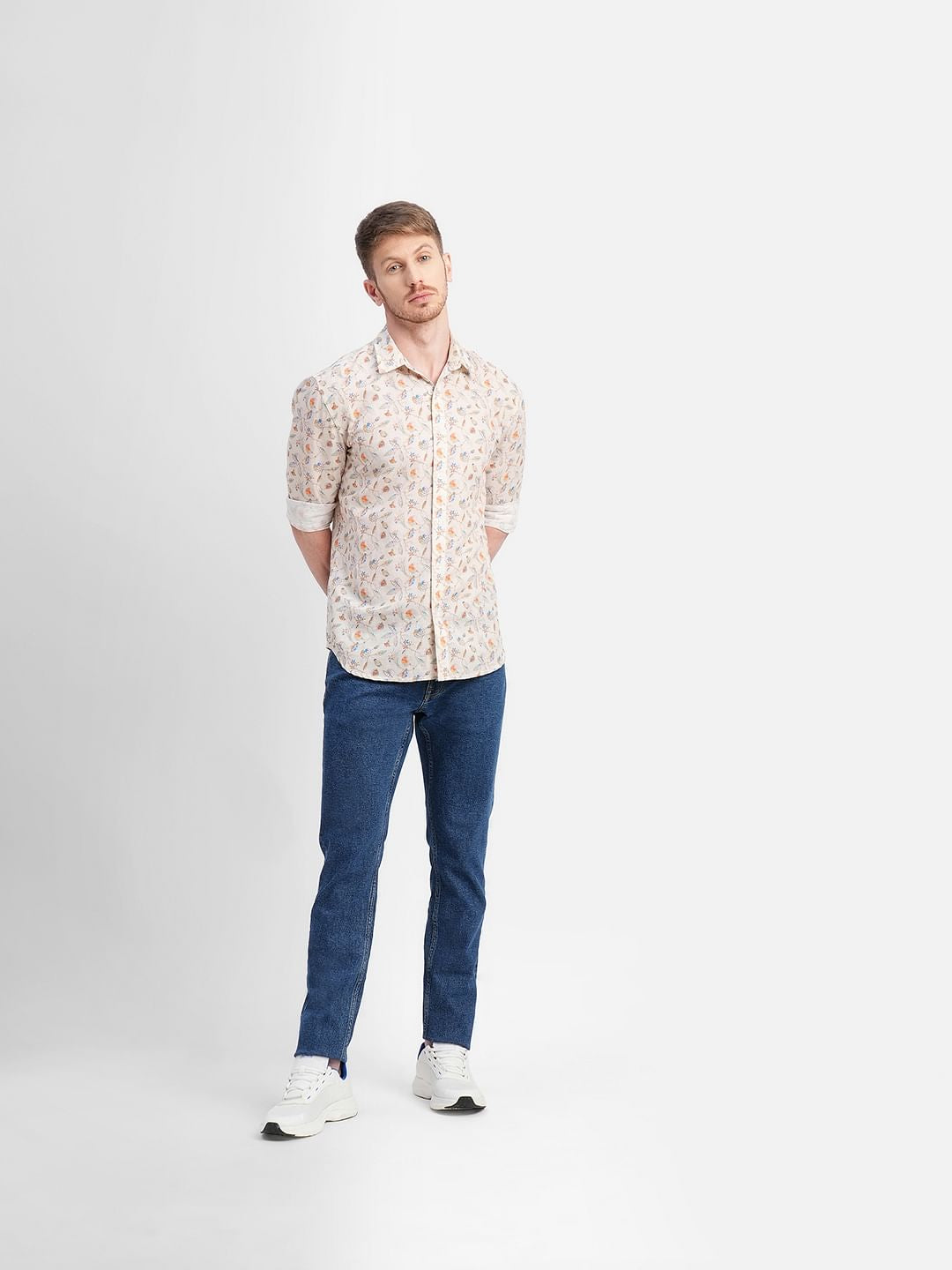 Beige Floral Full Sleeves Shirt