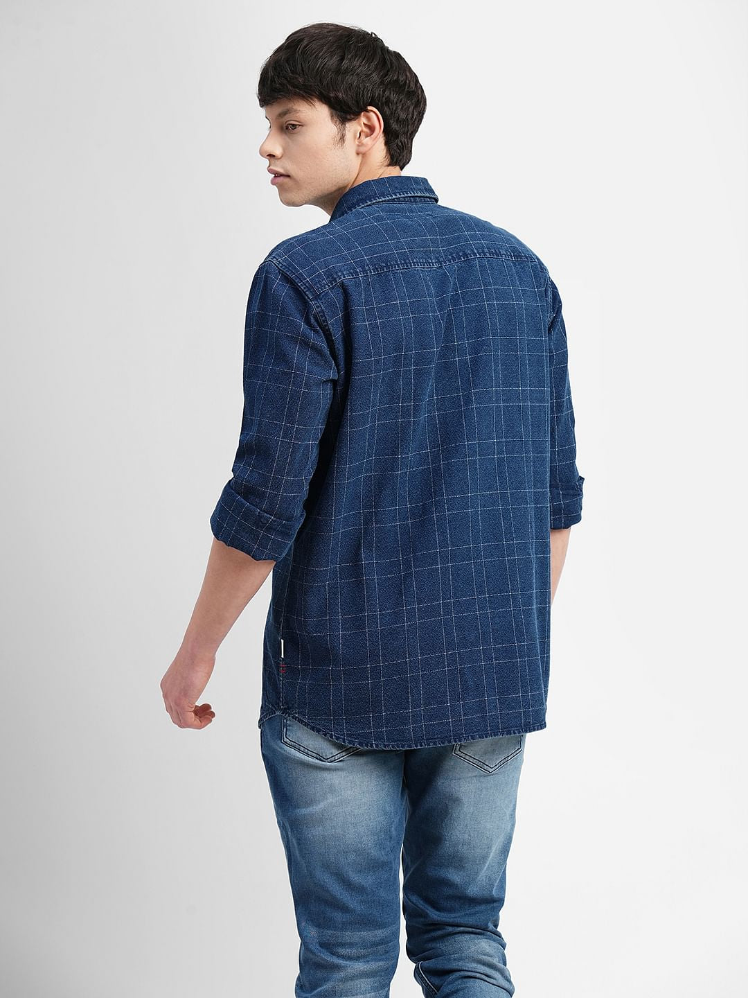 Blue Check Print Denim Shirt