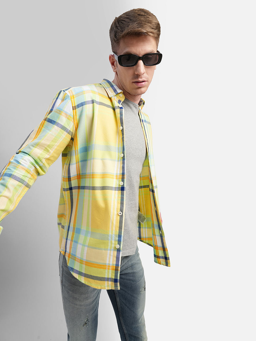 Green Check Print Full Sleeves Shirt - S