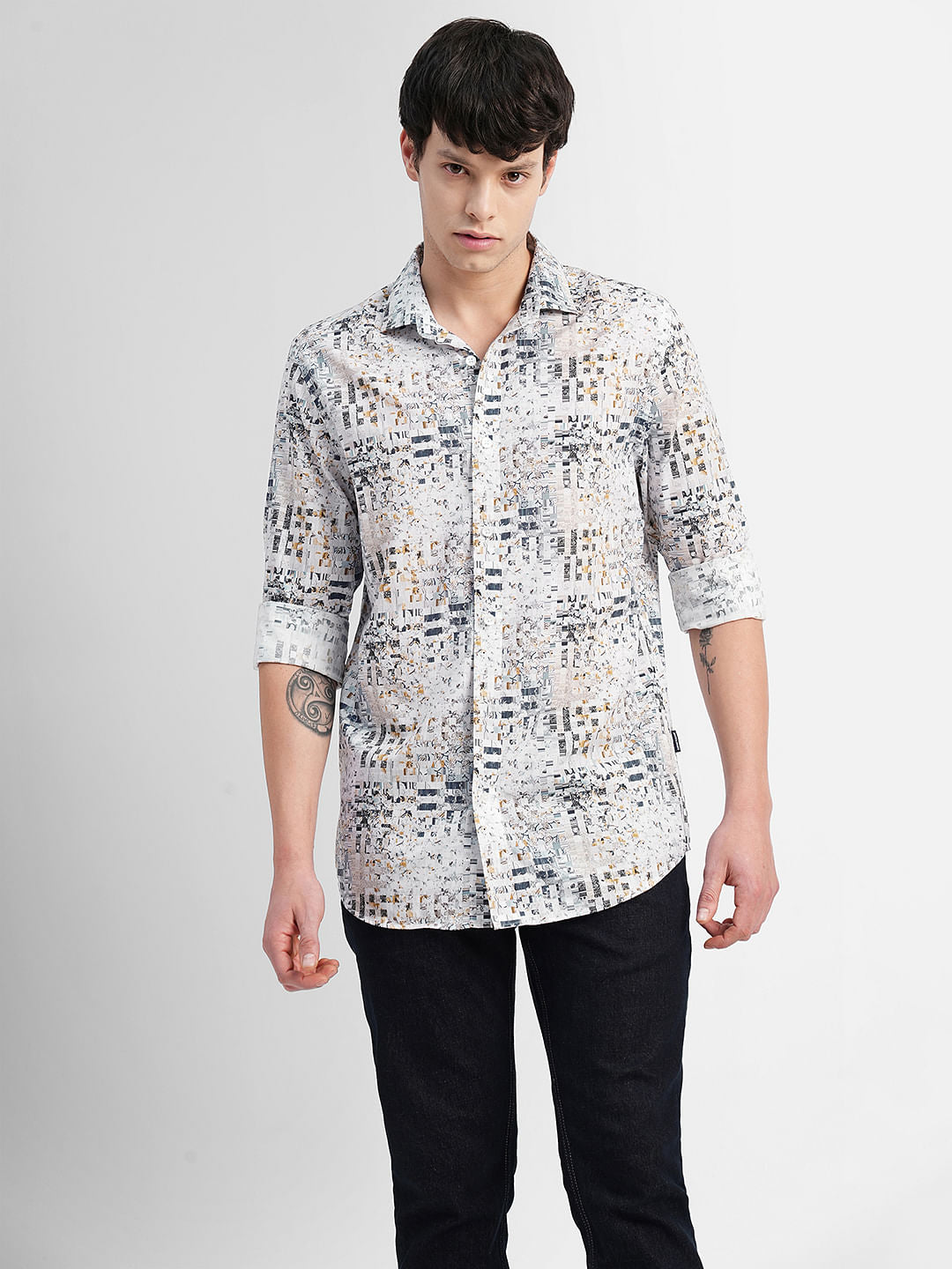 White Printed Full Sleeves Shirt