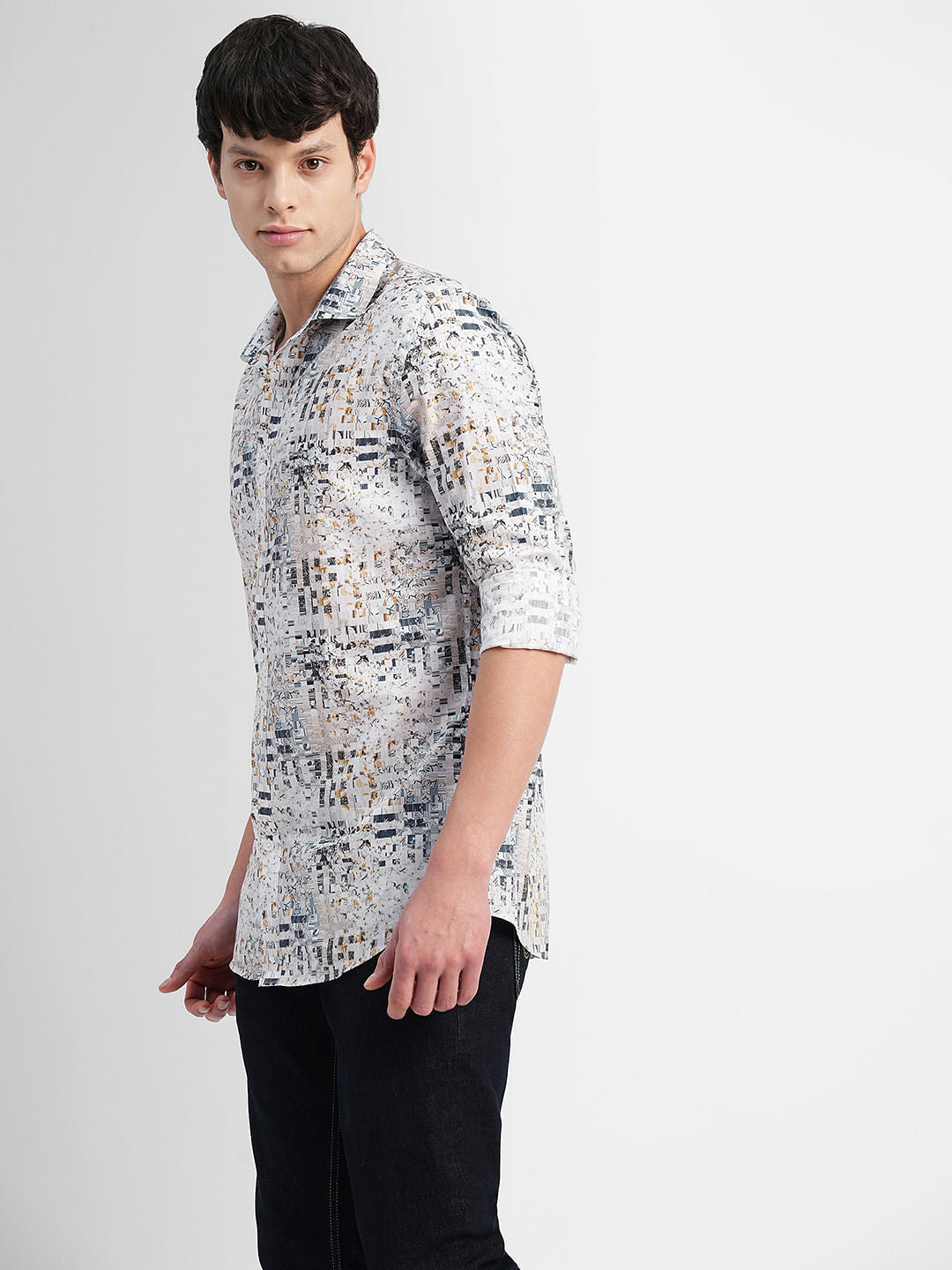 White Printed Full Sleeves Shirt