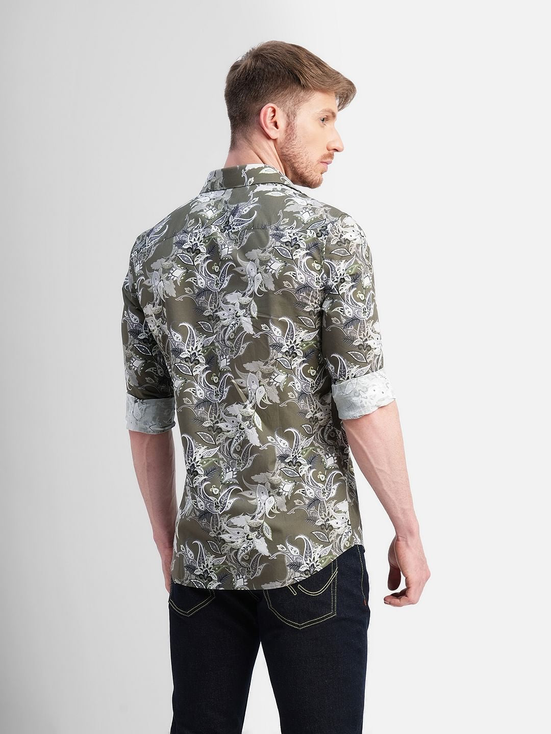 Green Floral Print Full Sleeves Shirt