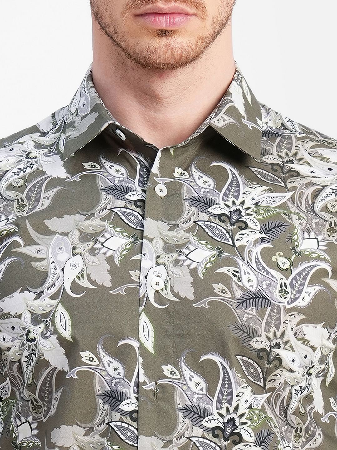 Green Floral Print Full Sleeves Shirt