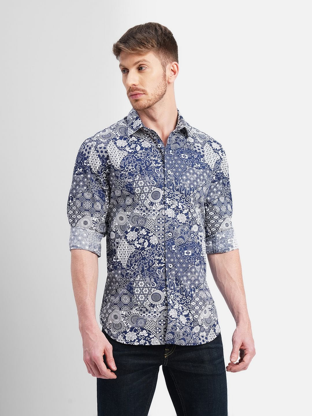 Blue All Over Print Full Sleeves Shirt