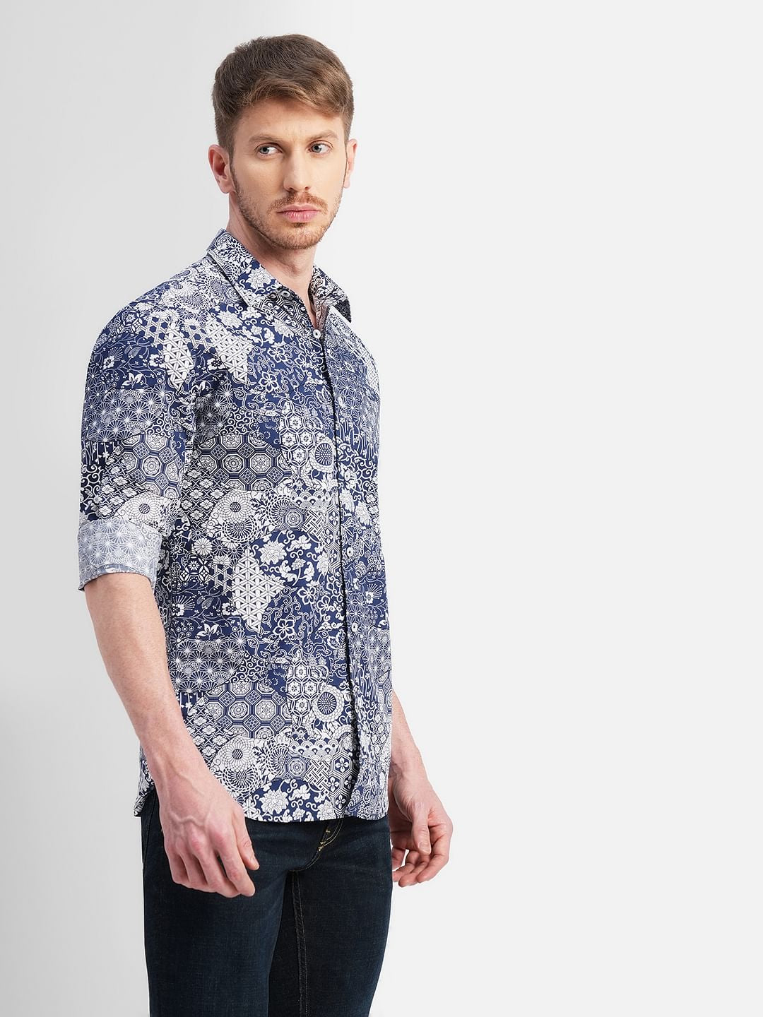 Blue All Over Print Full Sleeves Shirt