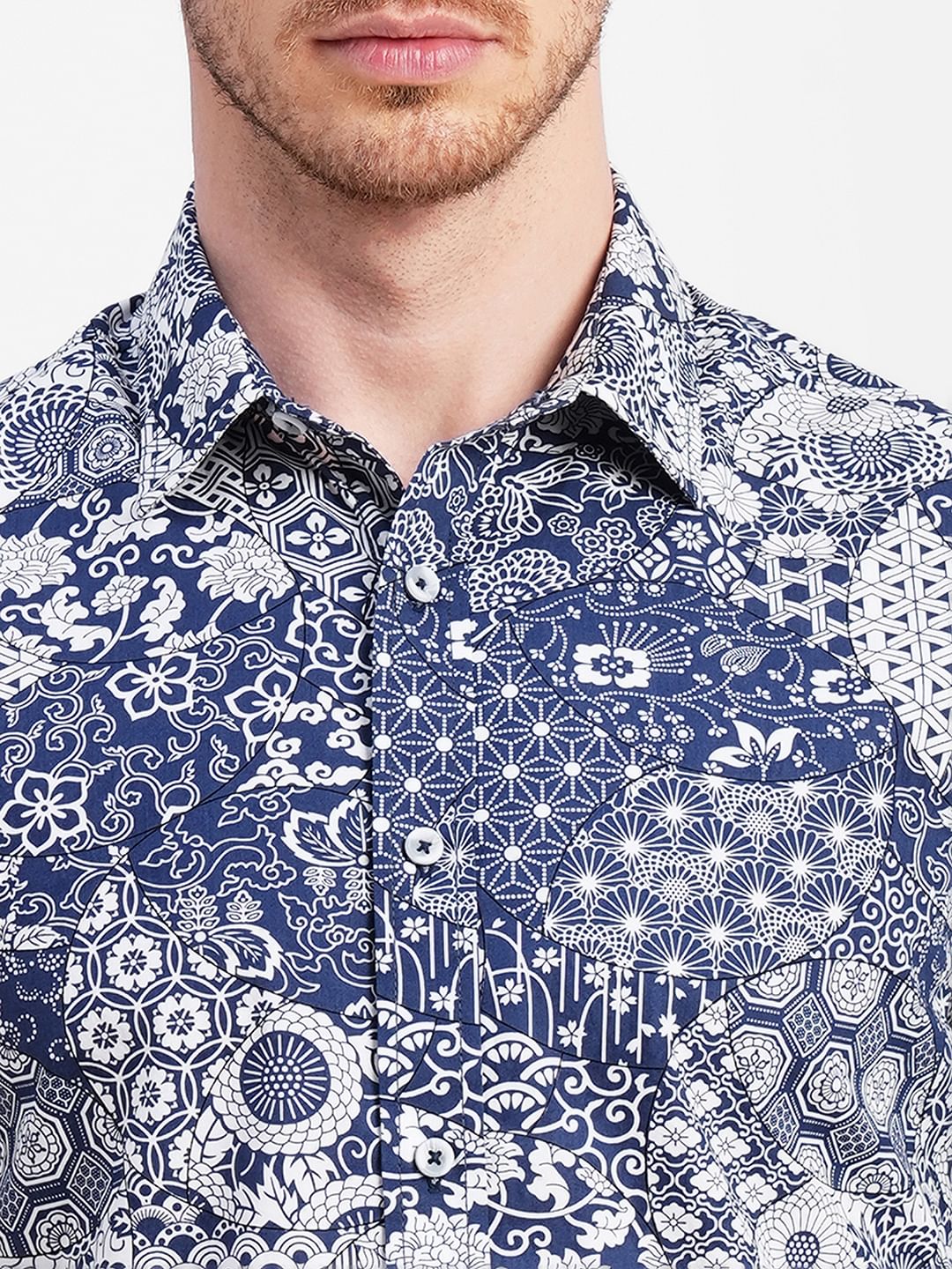 Blue All Over Print Full Sleeves Shirt