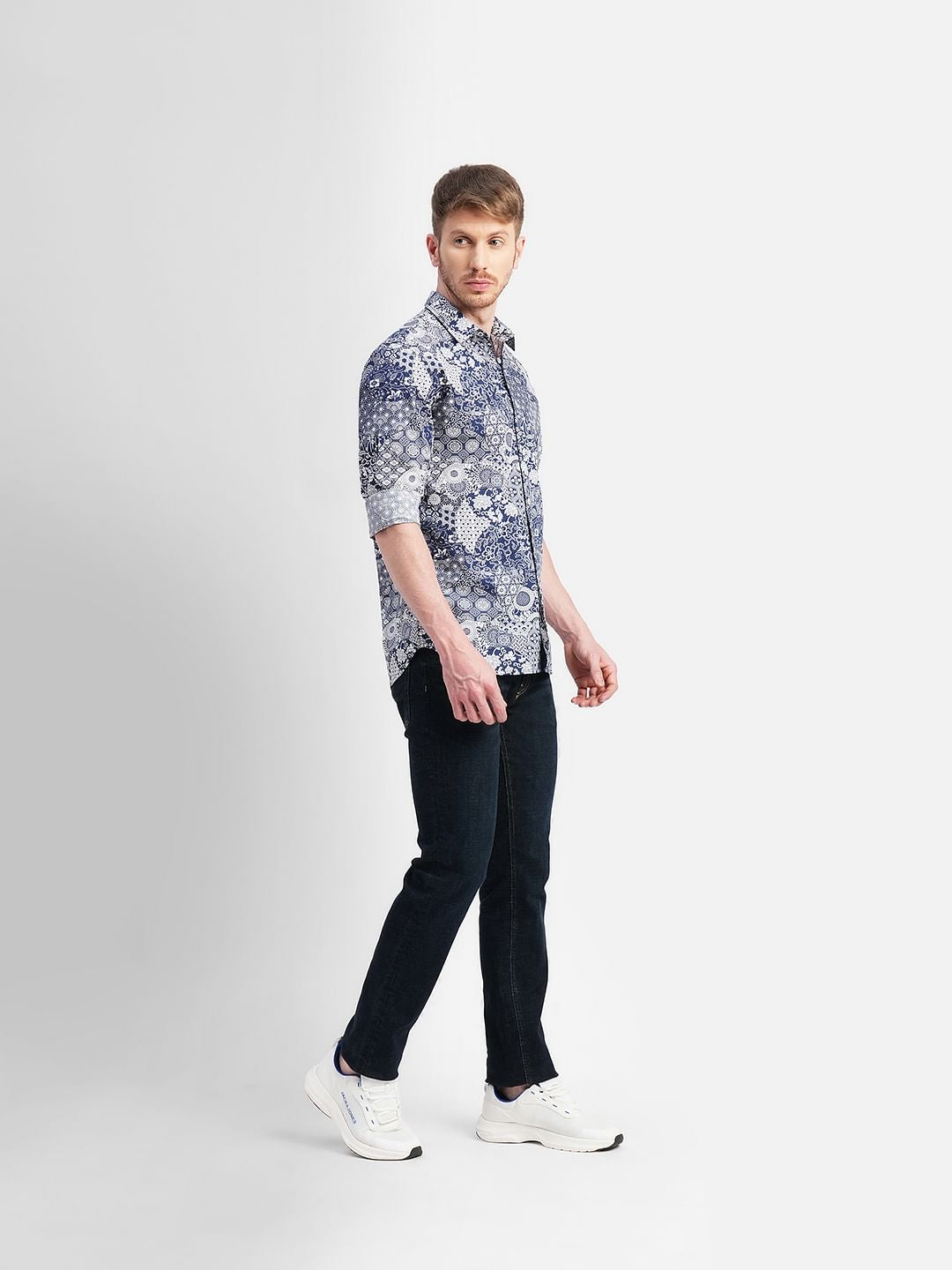 Blue All Over Print Full Sleeves Shirt