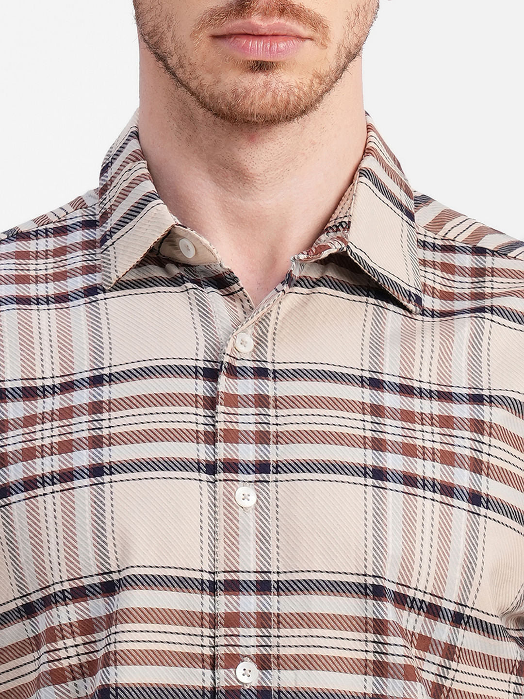 Beige Check Print Full Sleeves Shirt