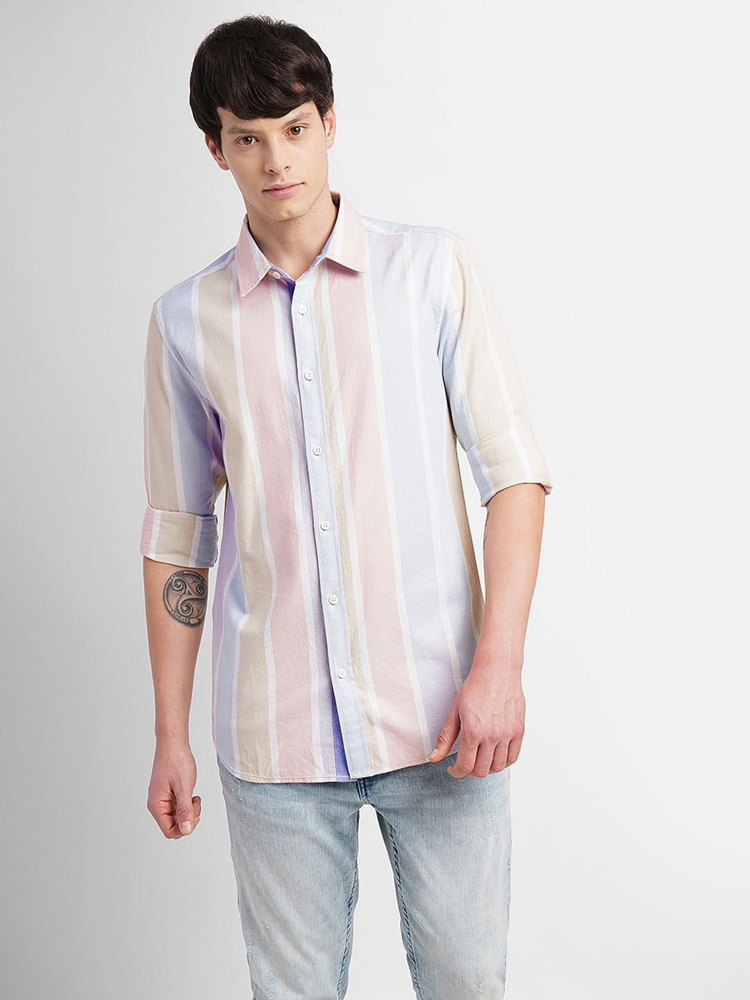 White Striped Full Sleeves Shirt