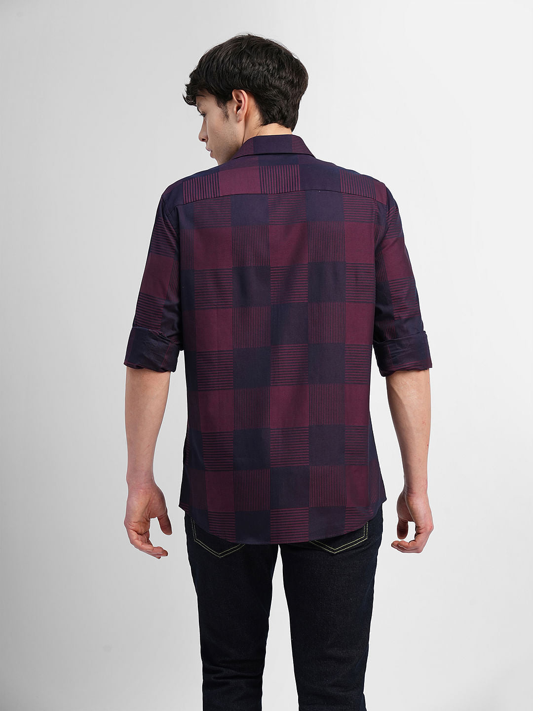 Maroon Check Print Full Sleeves Shirt