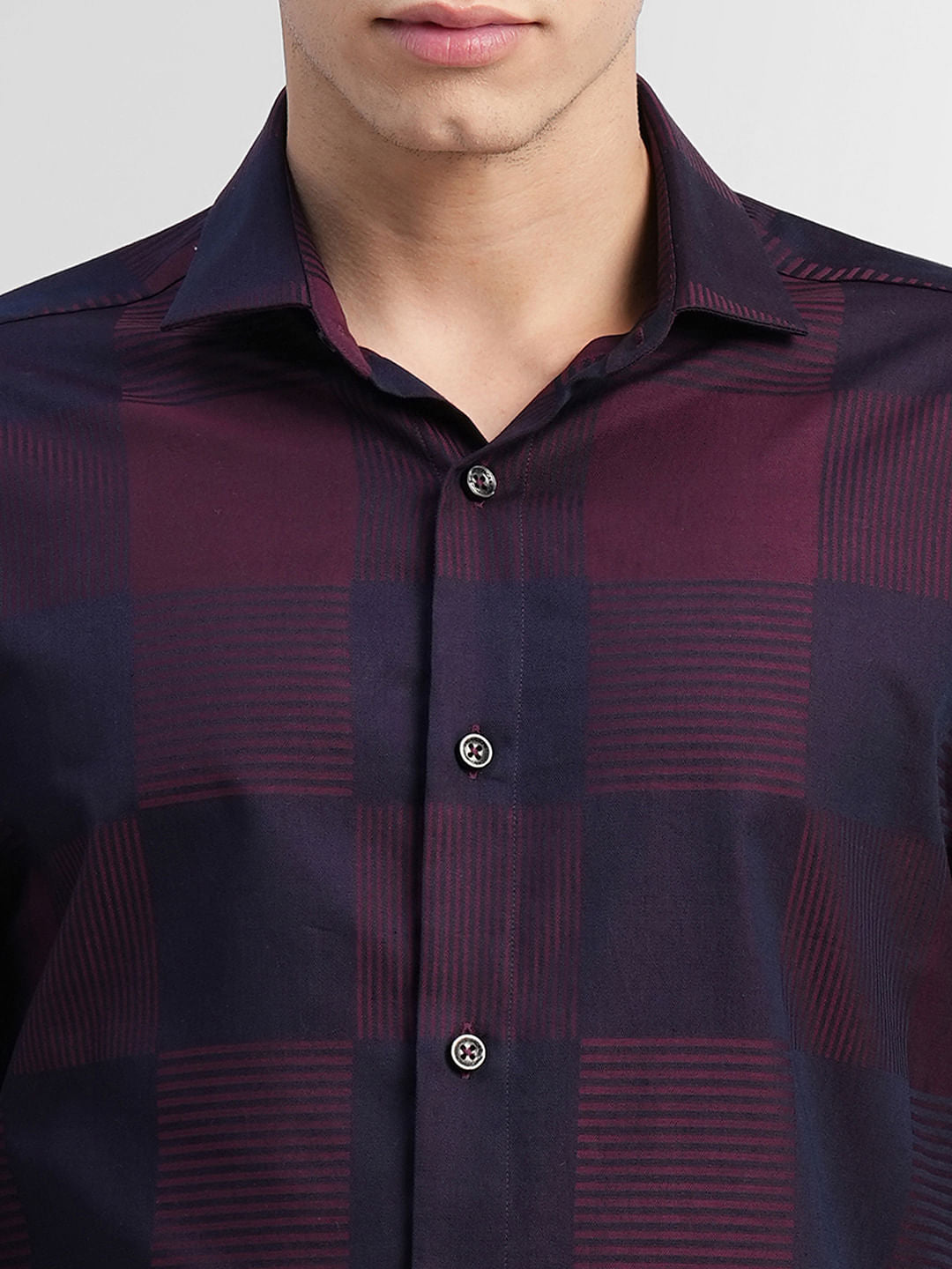 Maroon Check Print Full Sleeves Shirt