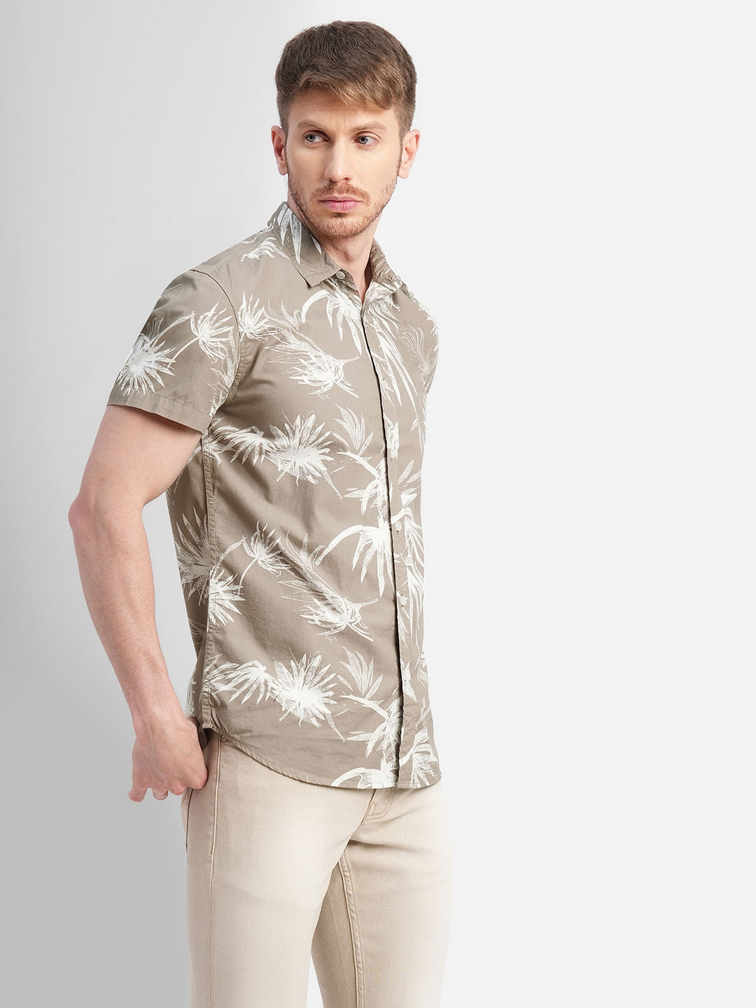 Brown All Over Print Short Sleeves Shirt