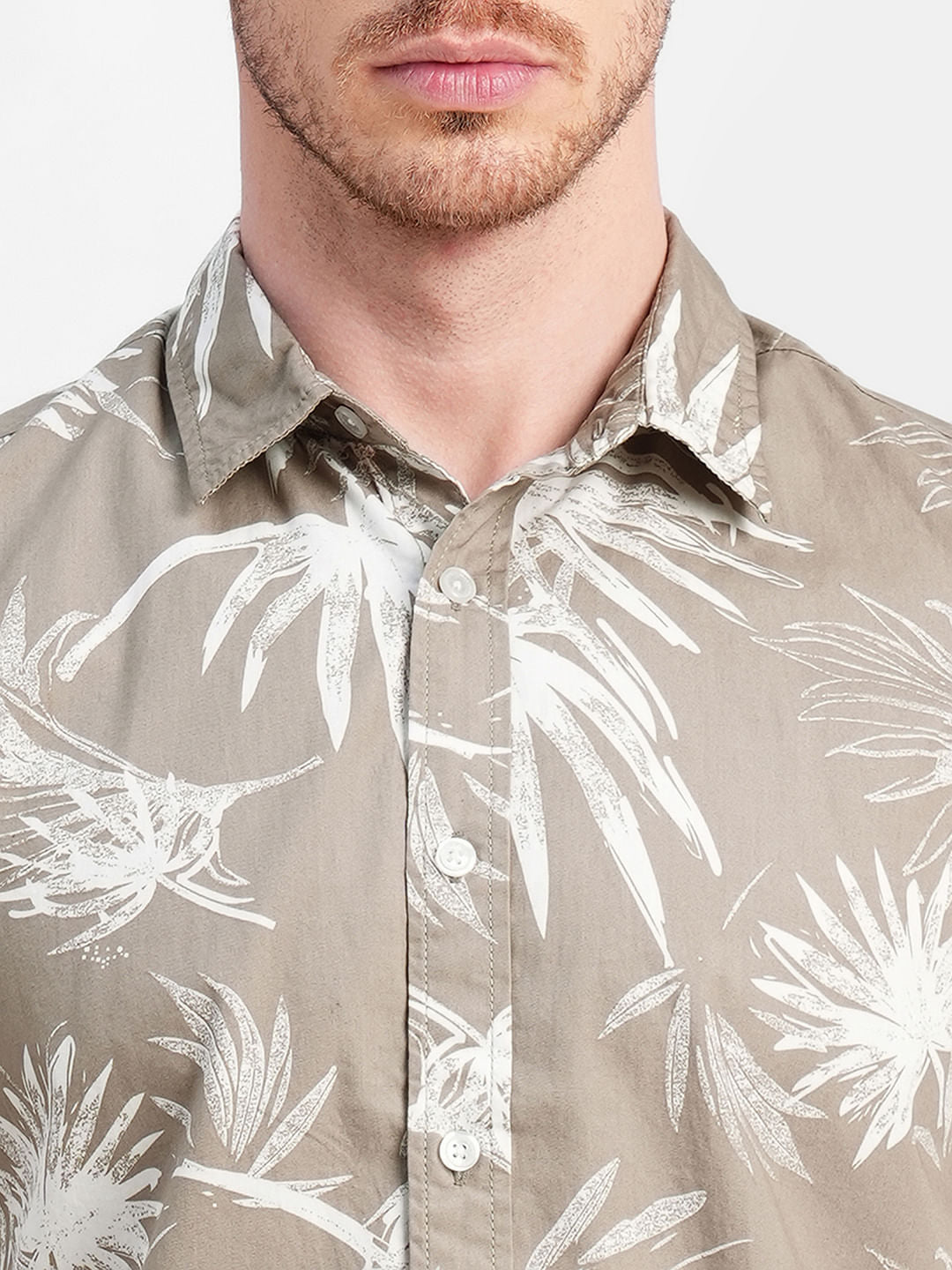 Brown All Over Print Short Sleeves Shirt