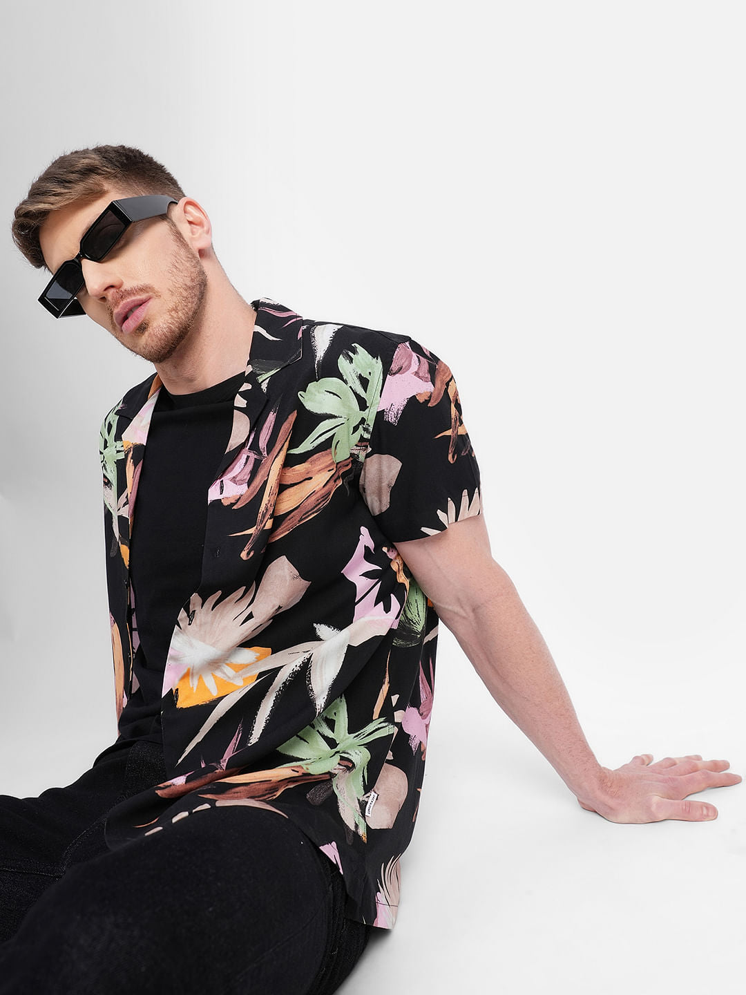 Black Printed Short Sleeves Shirt