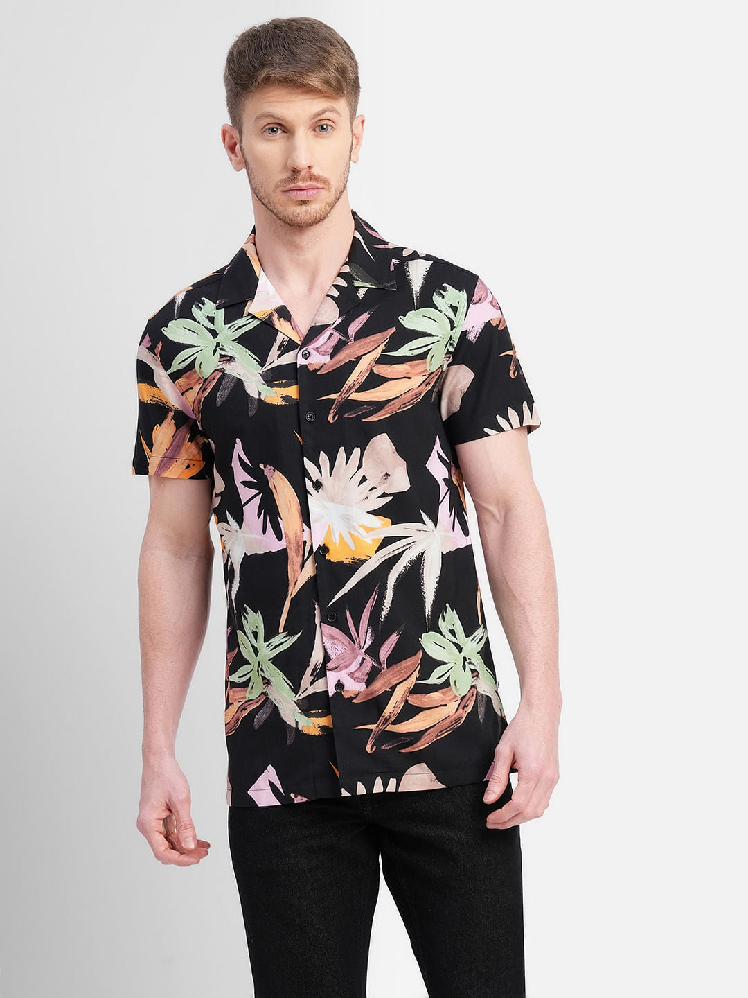 Black Printed Short Sleeves Shirt