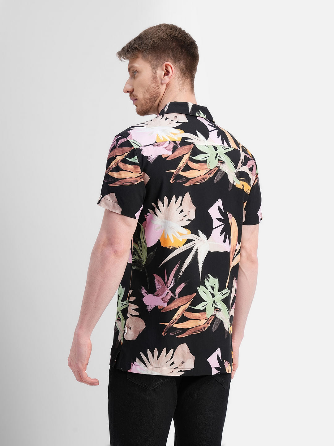 Black Printed Short Sleeves Shirt