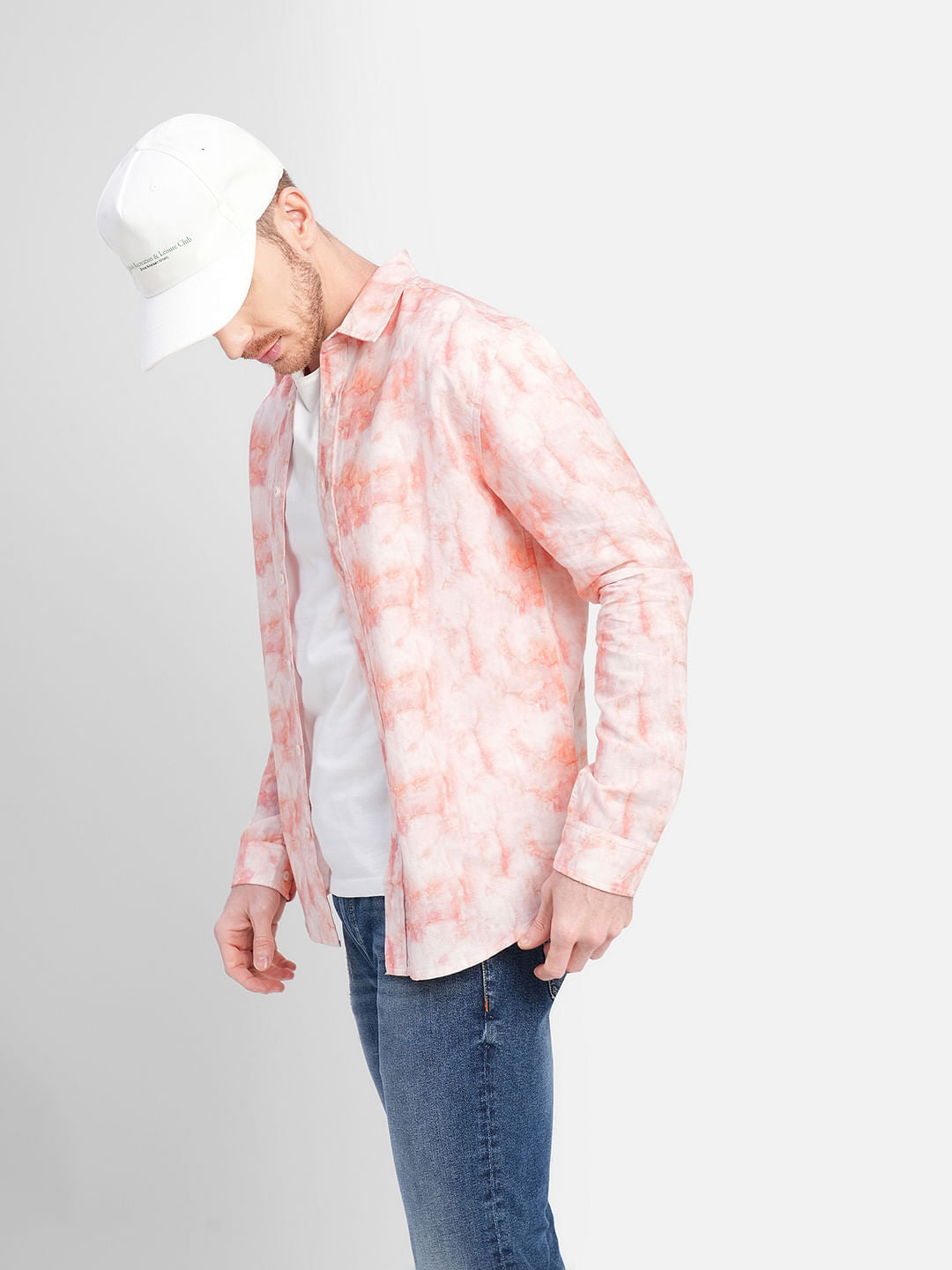 White Ombre Print Full Sleeves Shirt - S