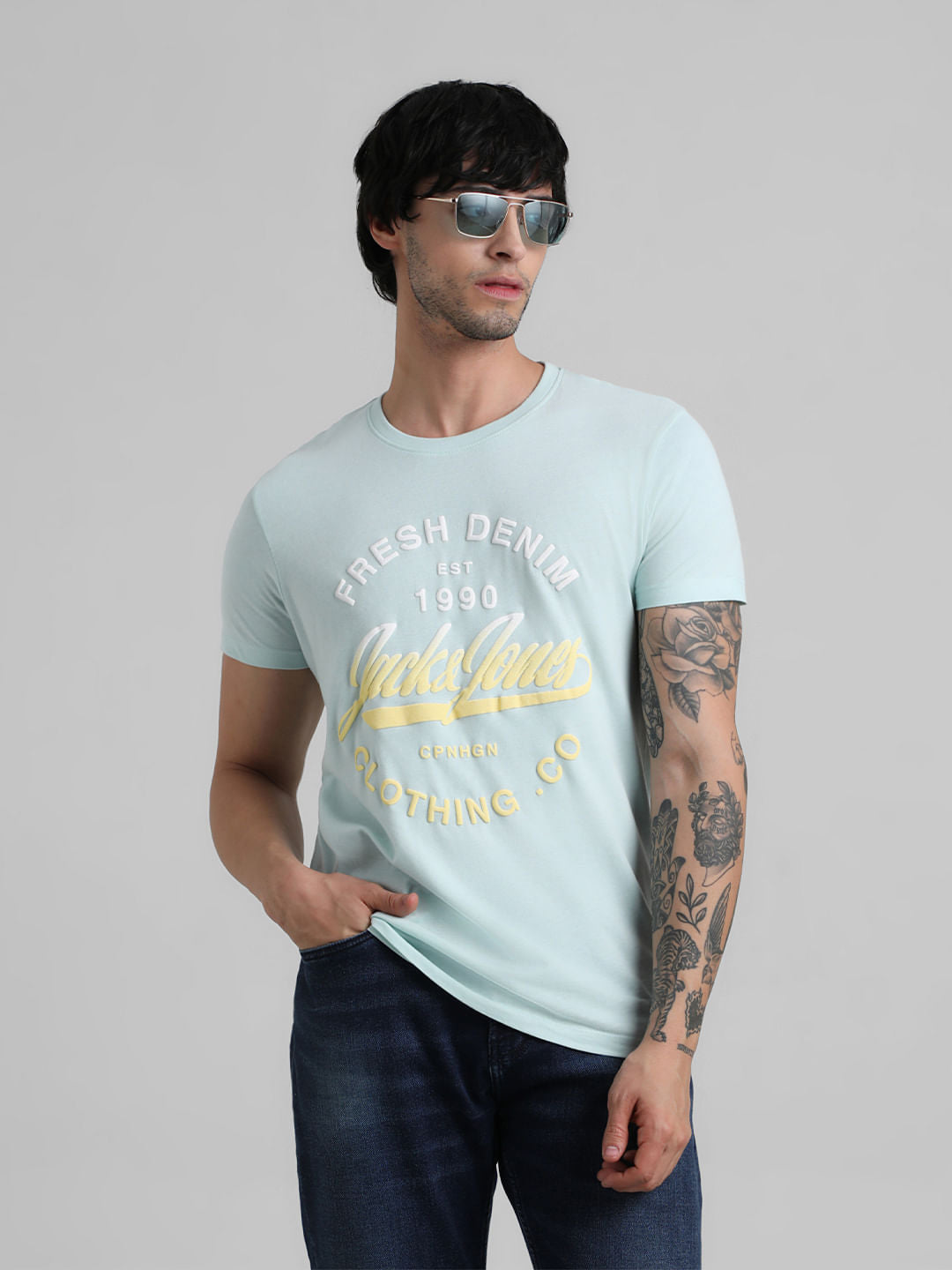 Blue Logo Text Crew Beck T-shirt - S