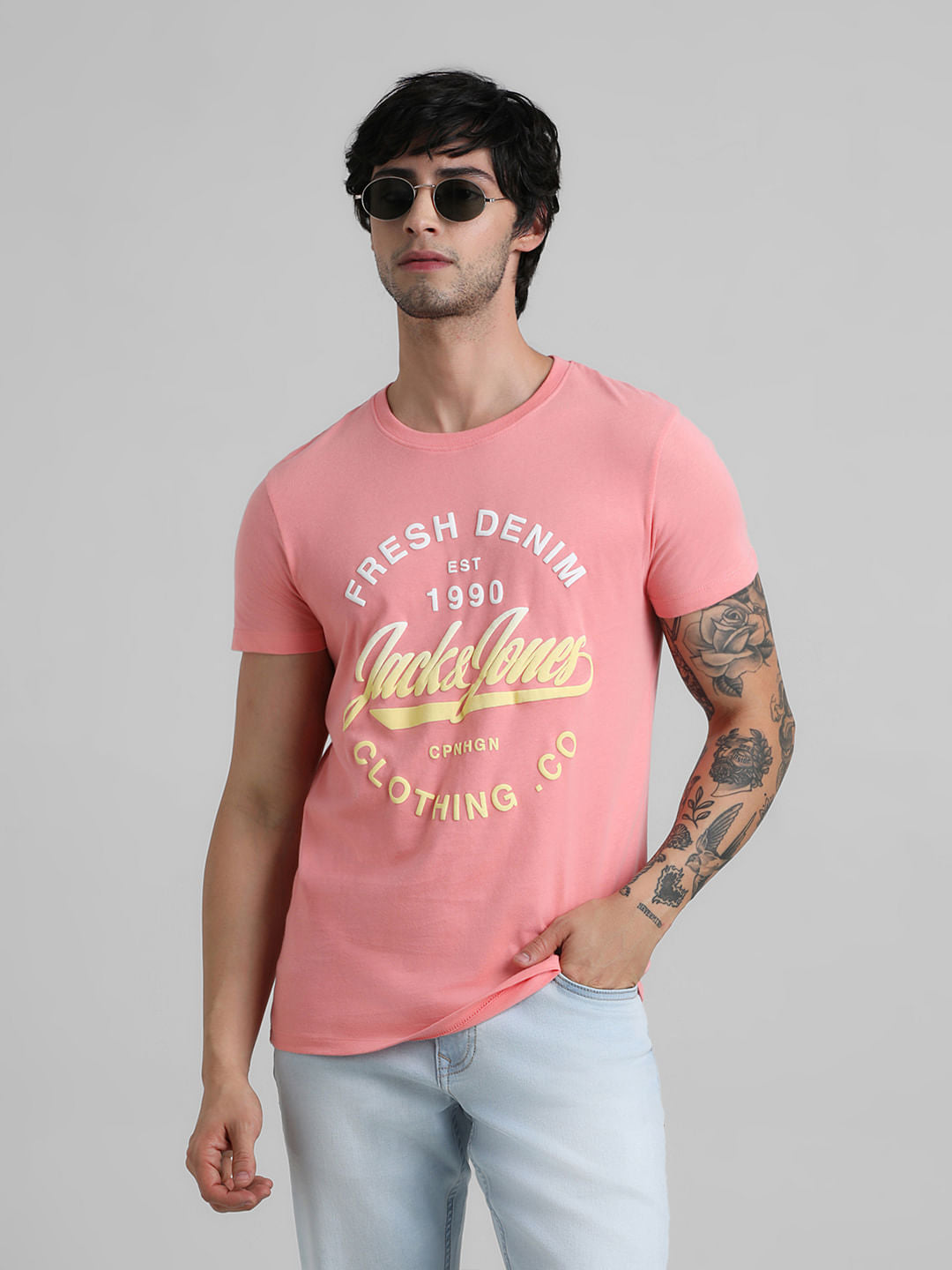 Pink Logo Text Crew Beck T-shirt - S