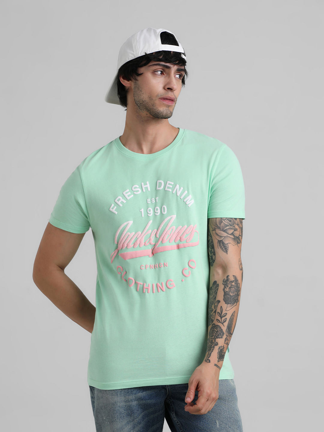 Green Logo Text Crew Beck T-shirt - S