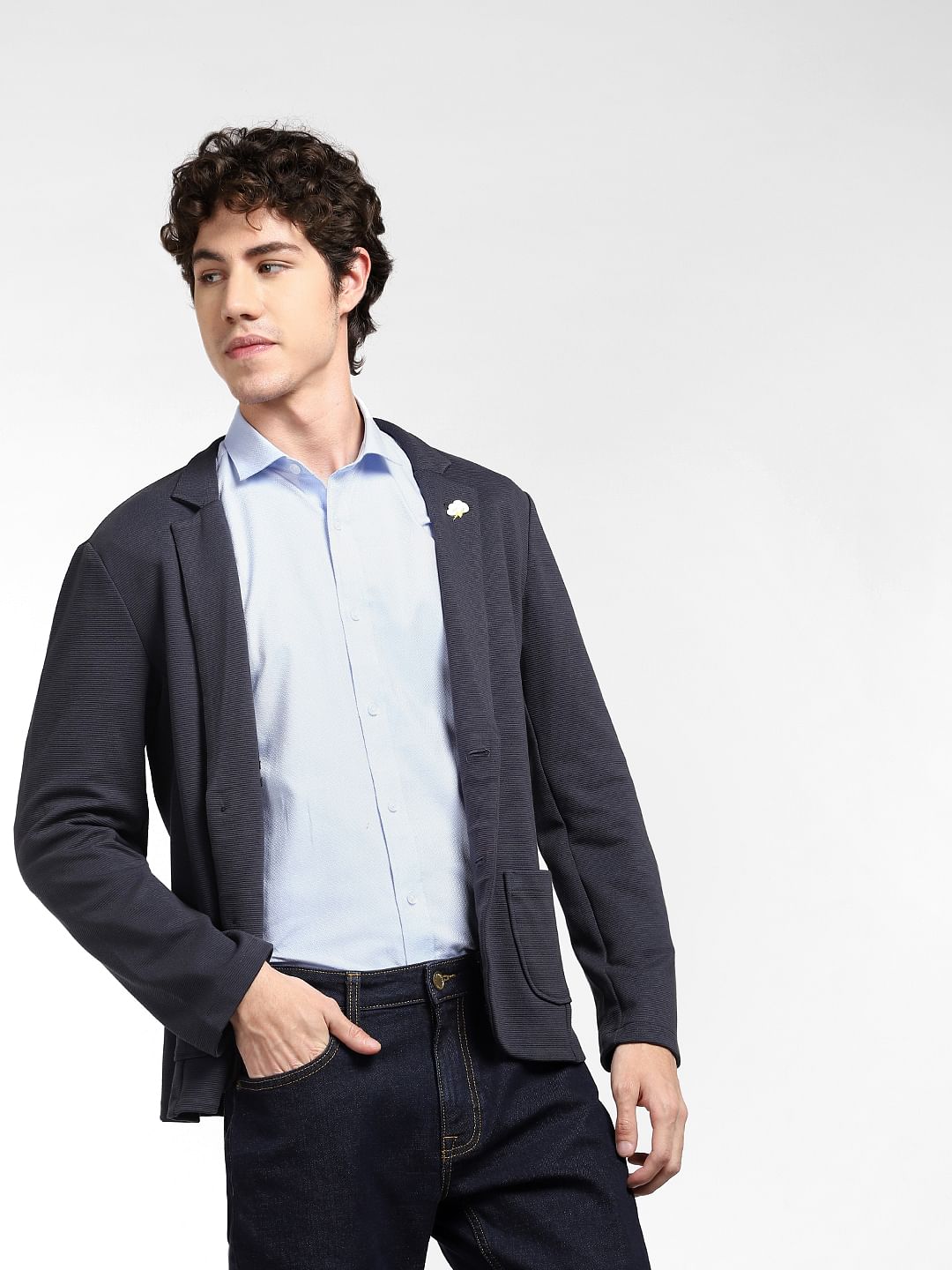 Blue Dobby Full Sleeves Shirt - S
