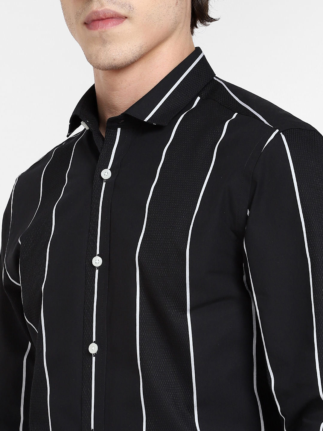 Black Striped Full Sleeves Shirt