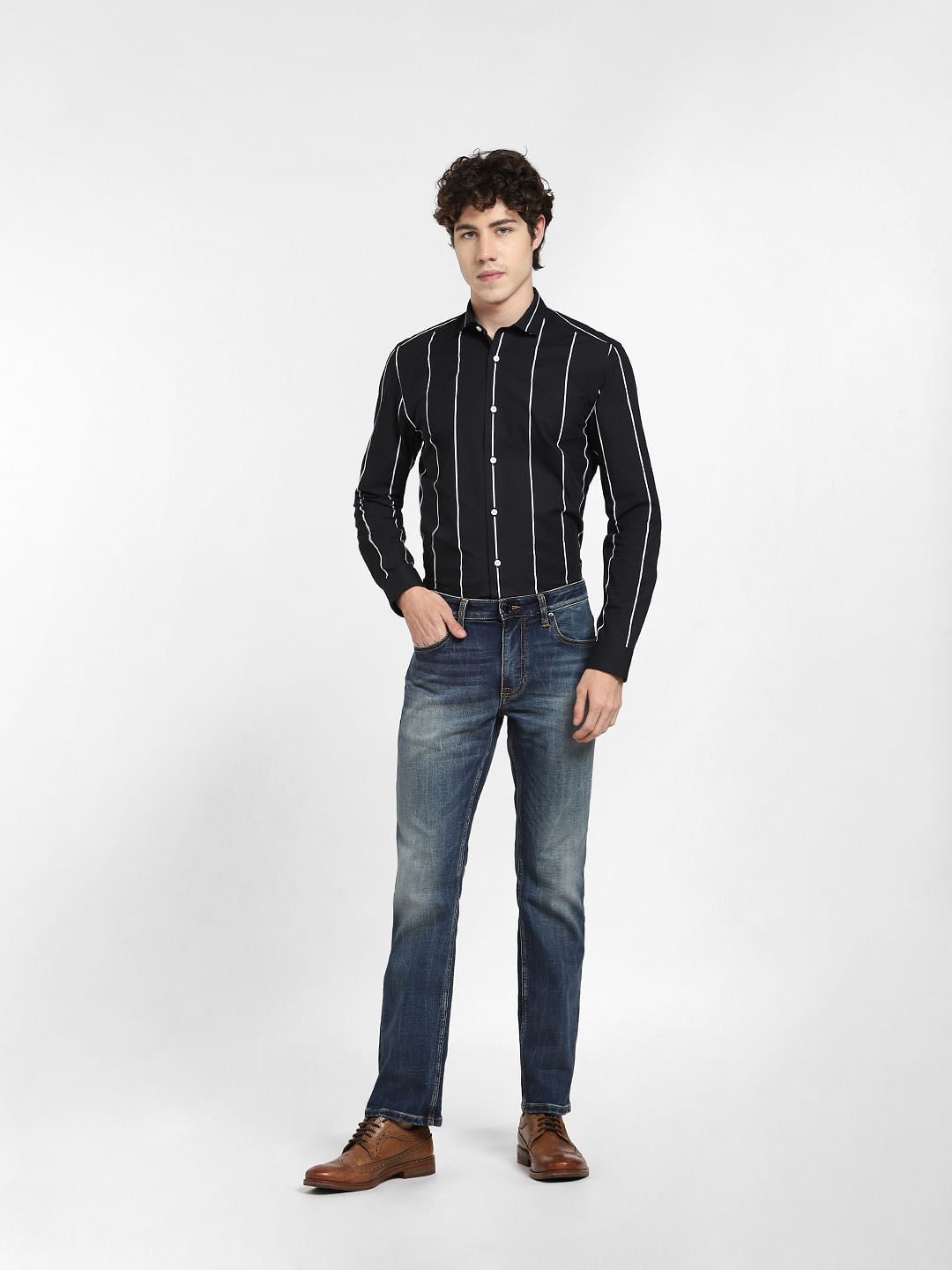 Black Striped Full Sleeves Shirt