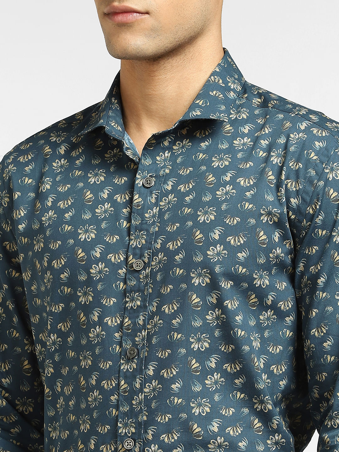 Green Floral Print Full Sleeves Shirt