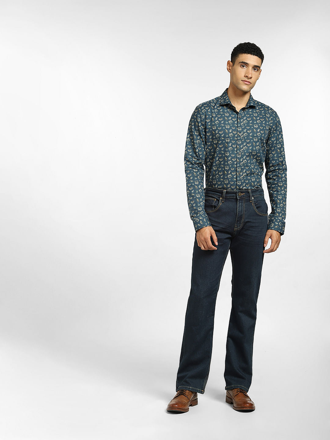 Green Floral Print Full Sleeves Shirt