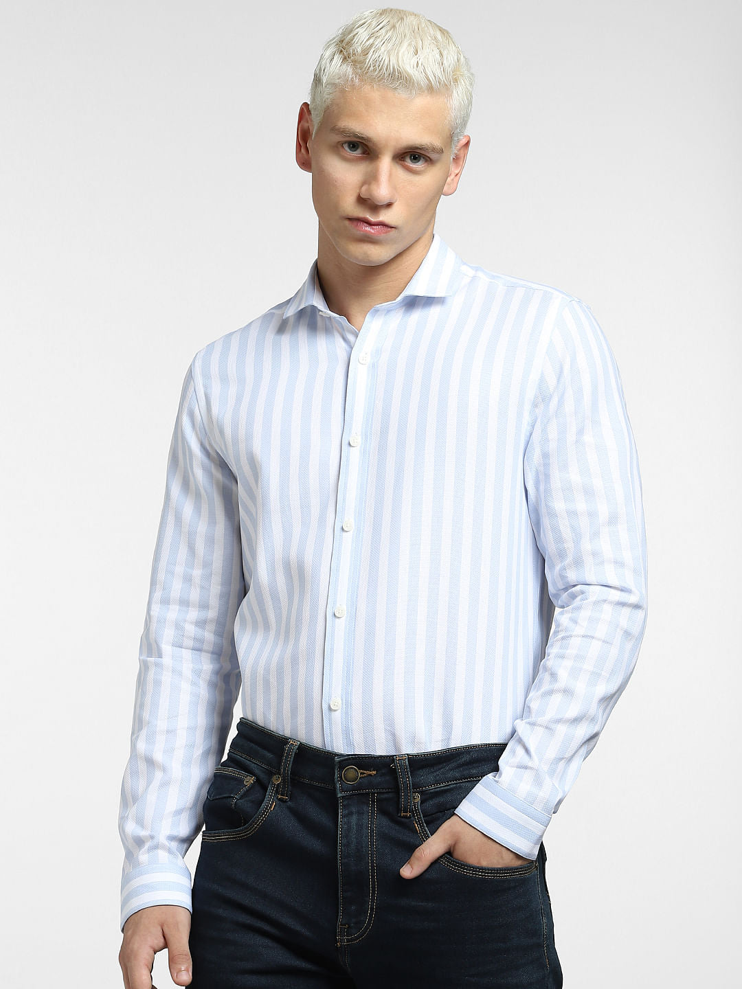 Blue Striped Full Sleeves Shirt